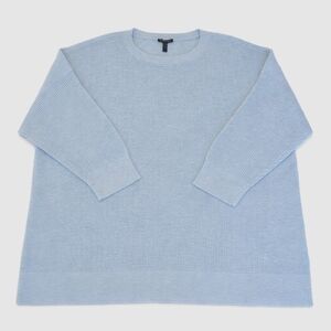 Eileen Fisher Light Blue Organic Linen Cotton Drop Shoulder Crew Neck Sweater